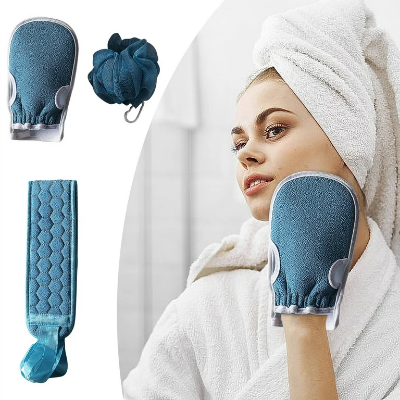 Picture of 1 Set Body Brush Back Scrubber, 3 Pieces Exfoliating Shower Set, Shower Sponge, Bath Exfoliating Glove, Body Scrubber Exfoliating Shower Sponge for Men and Women