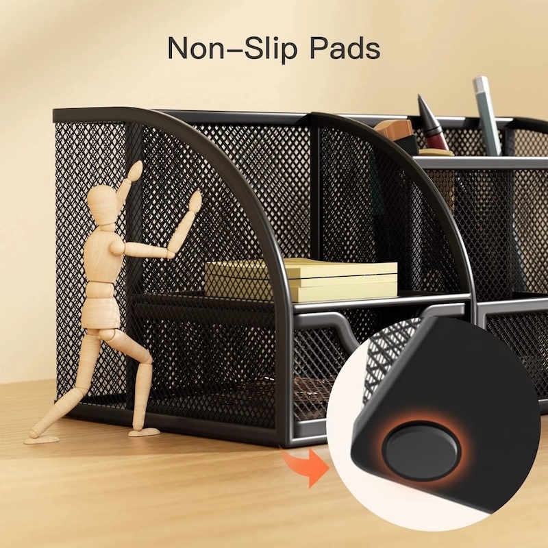 Picture of  Office Desktop Storage Box - Metal Pen Holder with Multiple Compartments, Square Divided Container -Black
