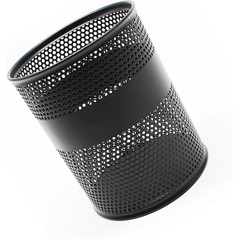 Picture of Black Metal Cylinder Desk Organizers (2 Pieces) - Multifunctional Pencil Holders, Durable & Fireproof, High-Temperature Resistant, Coated Finish, 9.5 x 8.5 cm, Perfect for Large Pens & Stationery Storage-Black
