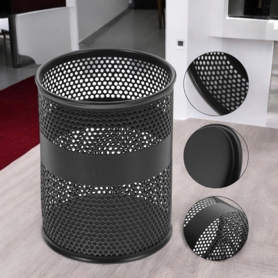 Picture of  Black Metal Desk Organizer - Round Mesh Pen & Pencil Holder, Multifunctional, Durable, Fireproof, High-Temperature Resistant, Coated Finish, 9.5 x 8.5 cm, Ideal for Office & Home, 1 Piece -Black