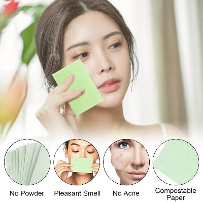 Picture of Soft Portable Beauty Tools Equipment,100 Pieces Natural Oil Blotting Paper Makeup Blotting Papers Blotting for Oily Skin Green Oil Absorbing Tissues Control Film Sheets Paper