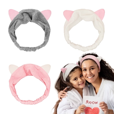 Picture of Cat Ear Headbands - Fluffy Makeup Hairbands for Face Washing, Shower, Spa, Sports 1PCS Cute Kitty Cat Ear Headbands Women Girls Wash Face Spa Makeup Lovely Etti Wrap Hair Band