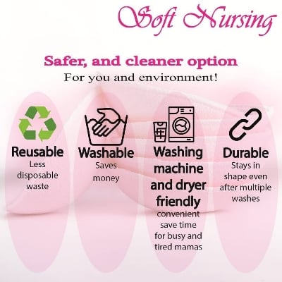 Picture of 4-Pack Ultra Soft Reusable Breastfeeding Pads, Hypoallergenic, Waterproof, Leak-Proof Nursing Bra Inserts