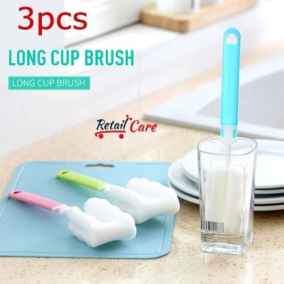 Picture of Bottle Brush Sponge Cup Brush Set with Replacement Brush Head Portable Long Handle Water Bottle Cleaner Brush, for Baby Bottles Vacuum Flasks (3 Brushes )