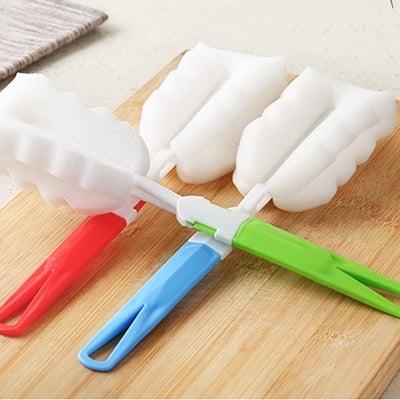 Picture of Bottle Brush Sponge Cup Brush Set with Replacement Brush Head Portable Long Handle Water Bottle Cleaner Brush, for Baby Bottles Vacuum Flasks (3 Brushes )