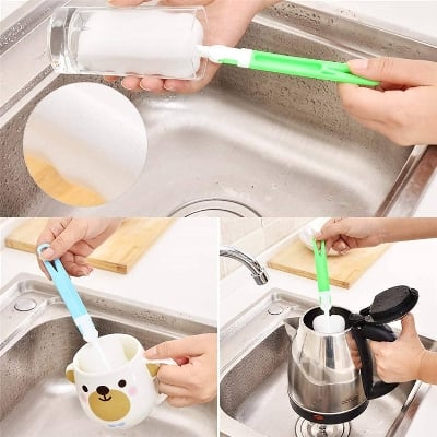 Picture of Bottle Brush Sponge Cup Brush Set with Replacement Brush Head Portable Long Handle Water Bottle Cleaner Brush, for Baby Bottles Vacuum Flasks (3 Brushes )
