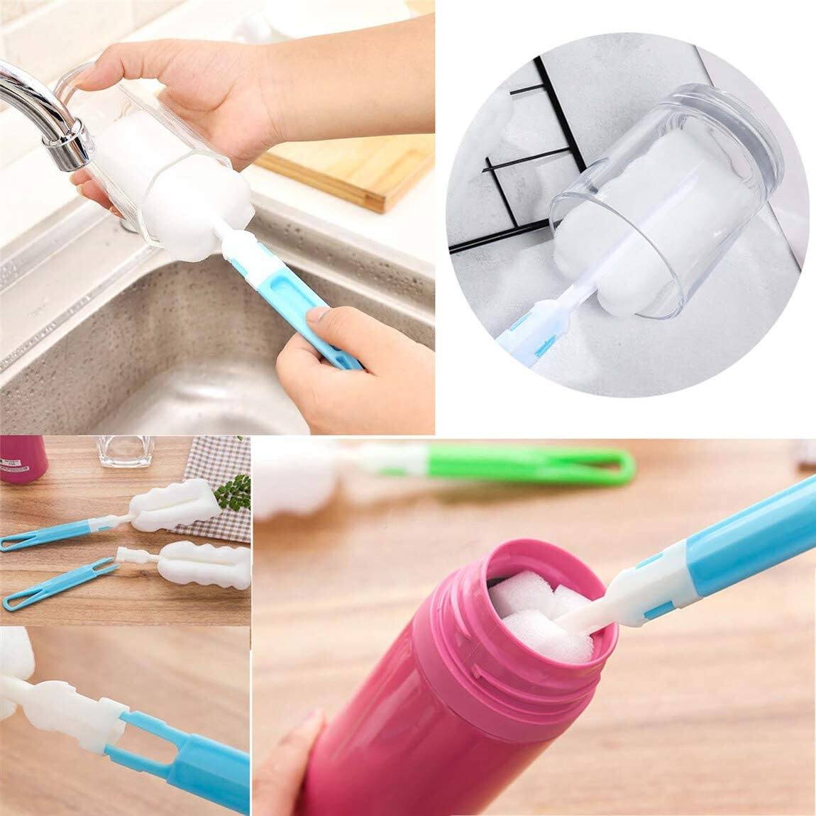 Picture of Bottle Brush Sponge Cup Brush Set with Replacement Brush Head Portable Long Handle Water Bottle Cleaner Brush, for Baby Bottles Vacuum Flasks (3 Brushes )