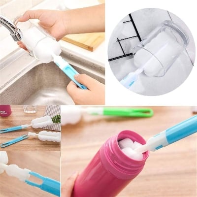 Picture of Bottle Brush Sponge Cup Brush Set with Replacement Brush Head Portable Long Handle Water Bottle Cleaner Brush, for Baby Bottles Vacuum Flasks (3 Brushes )