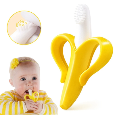 Picture of RETAILCARE® Banana Baby Teether, Self-Soothing Pain Relief Soft Silicone Baby Teething Toys, Training Toothbrush for Babies, Toddlers, Infants, Boy and Girl, Natural Organic BPA Free