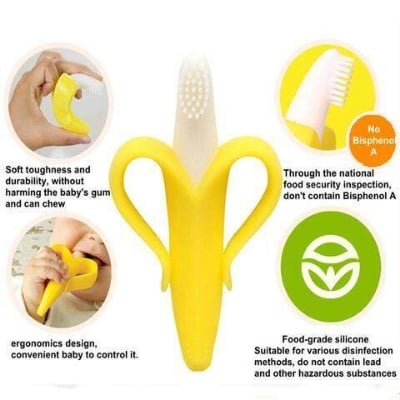 Picture of RETAILCARE® Banana Baby Teether, Self-Soothing Pain Relief Soft Silicone Baby Teething Toys, Training Toothbrush for Babies, Toddlers, Infants, Boy and Girl, Natural Organic BPA Free
