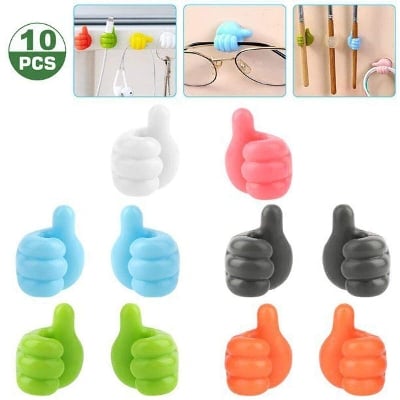 Picture of Vichip Thumb Wall Hook, Silicone Creative Thumbs Up Shape Wall Hook, Multifunctional Thumb Hook Holder Cable Clip Organizer Key Hook Wall Hangers for Home Office Bedroom(Pack of 10, Multi Color)