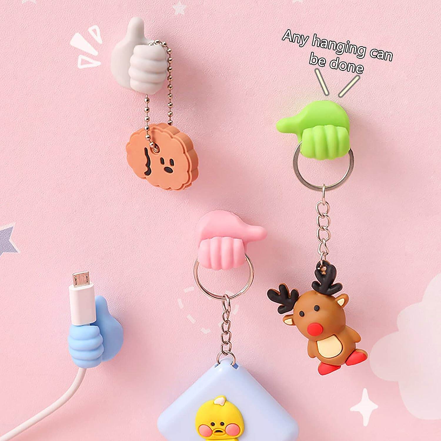 Picture of Vichip Thumb Wall Hook, Silicone Creative Thumbs Up Shape Wall Hook, Multifunctional Thumb Hook Holder Cable Clip Organizer Key Hook Wall Hangers for Home Office Bedroom(Pack of 10, Multi Color)