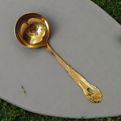 Picture of 9 Inch Golden Stainless Steel Soup Spoon - Mirror Polish, Cutting Print, Perfect for Cooking and Serving-Gold