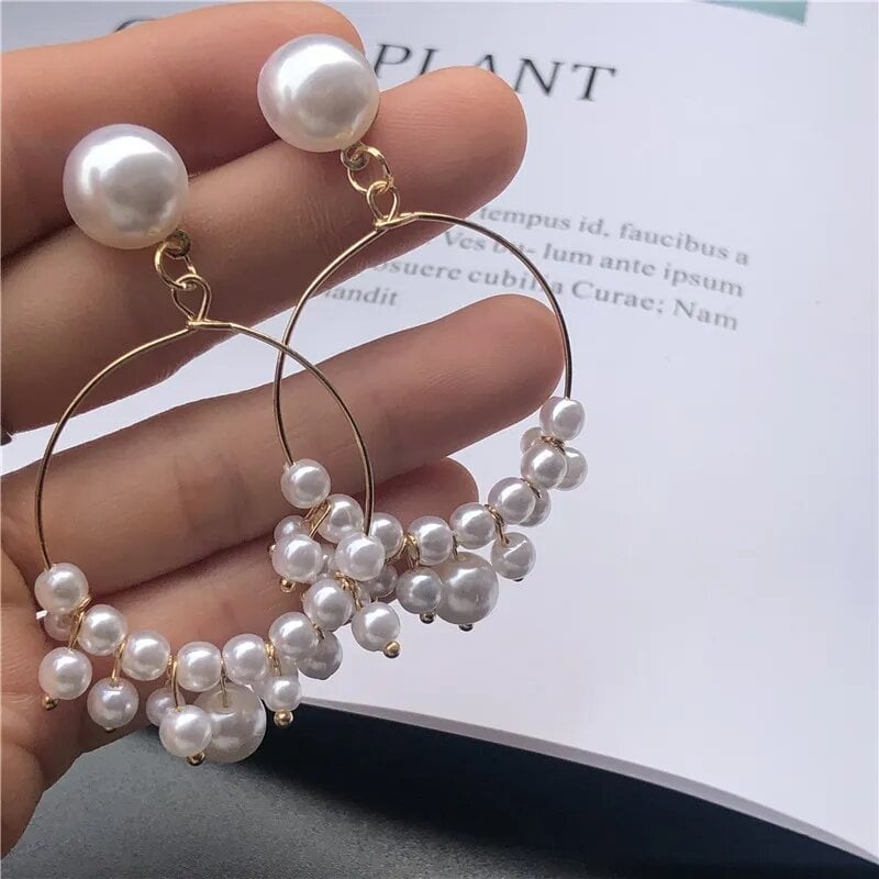 Picture of LIFKOME Fashionable Dangle Earrings 1 Pair Pearl Hoop Earrings for Women Unique Design for Everyday Fashion pearl earrings for girls