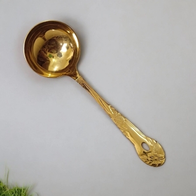 Picture of 9 Inch Golden Stainless Steel Soup Spoon - Mirror Polish, Cutting Print, Perfect for Cooking and Serving-Gold