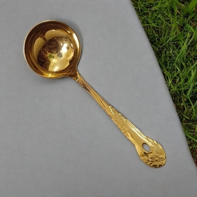 Picture of 9 Inch Golden Stainless Steel Soup Spoon - Mirror Polish, Cutting Print, Perfect for Cooking and Serving-Gold