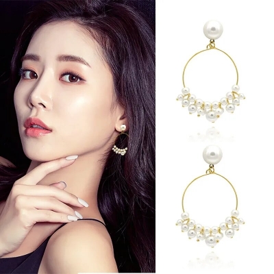 Picture of LIFKOME Fashionable Dangle Earrings 1 Pair Pearl Hoop Earrings for Women Unique Design for Everyday Fashion pearl earrings for girls