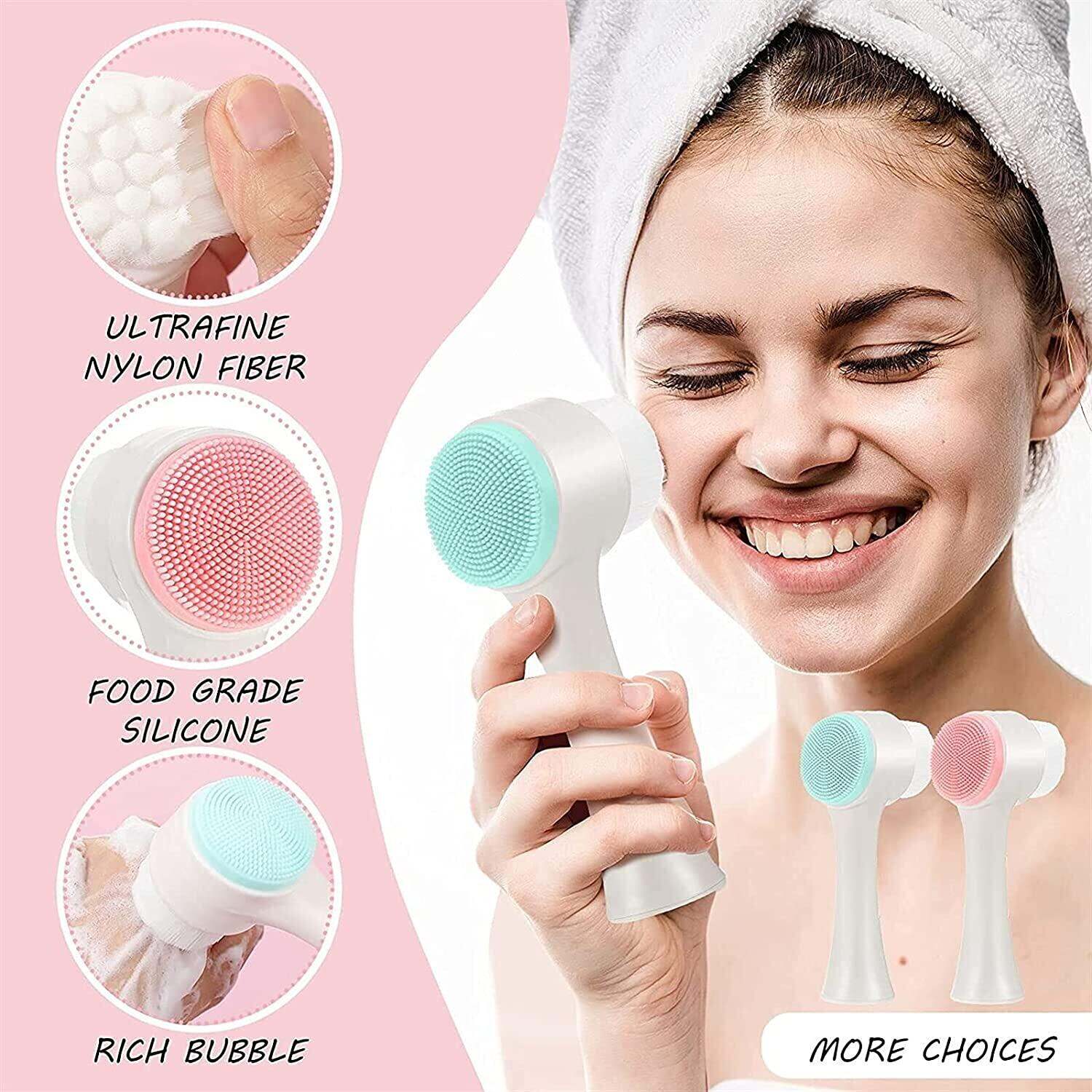 Picture of 1Pcs Double Sides Face Brushs,Facial Cleansing Brush 2 in 1,3D Stand Vertical Silicone Facial Wash Brush,Applicable to Sensitive, Delicate, Dry Skins Silicone Deep Cleanser for Men and Women(WHITE)
