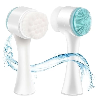 Picture of 1Pcs Double Sides Face Brushs,Facial Cleansing Brush 2 in 1,3D Stand Vertical Silicone Facial Wash Brush,Applicable to Sensitive, Delicate, Dry Skins Silicone Deep Cleanser for Men and Women(WHITE)