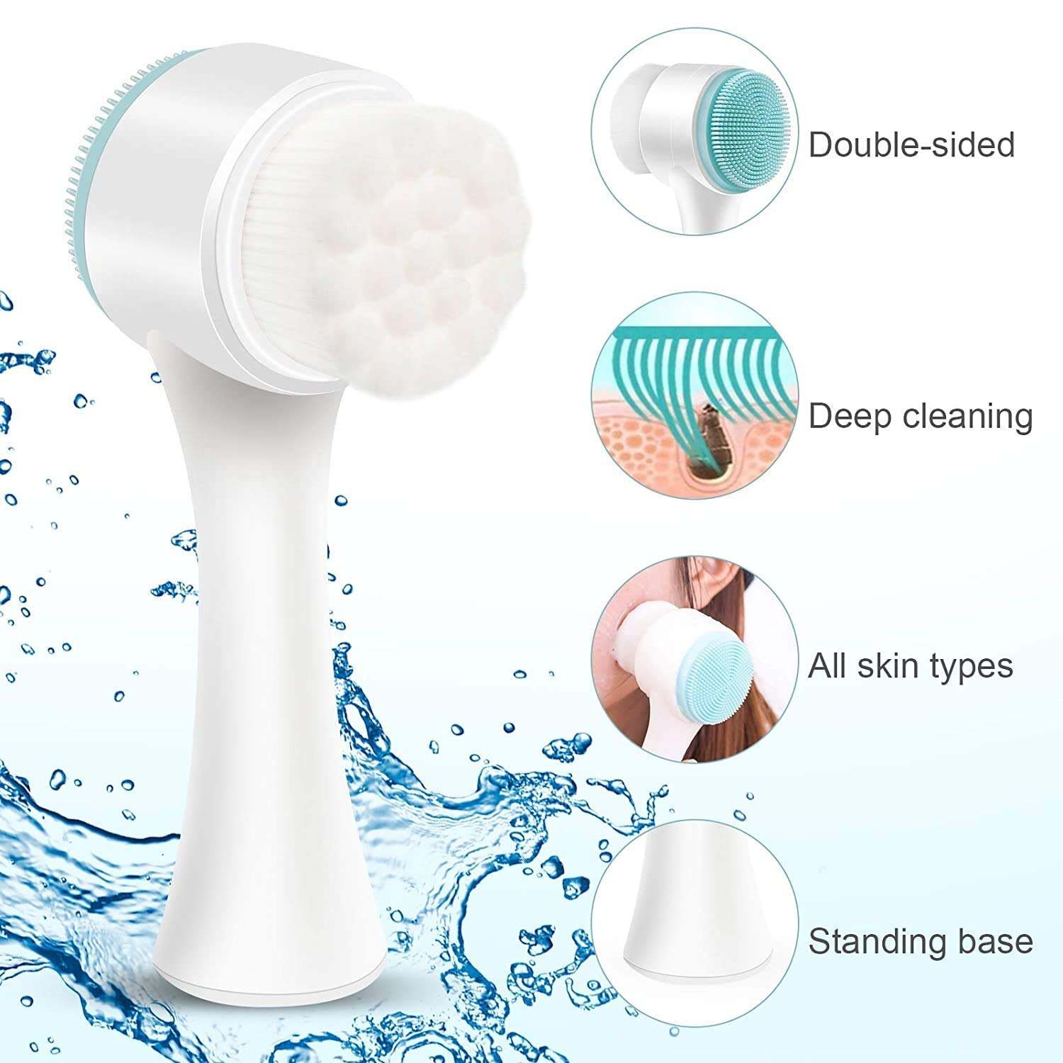 Picture of 1Pcs Double Sides Face Brushs,Facial Cleansing Brush 2 in 1,3D Stand Vertical Silicone Facial Wash Brush,Applicable to Sensitive, Delicate, Dry Skins Silicone Deep Cleanser for Men and Women(WHITE)