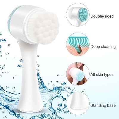 Picture of 1Pcs Double Sides Face Brushs,Facial Cleansing Brush 2 in 1,3D Stand Vertical Silicone Facial Wash Brush,Applicable to Sensitive, Delicate, Dry Skins Silicone Deep Cleanser for Men and Women(WHITE)