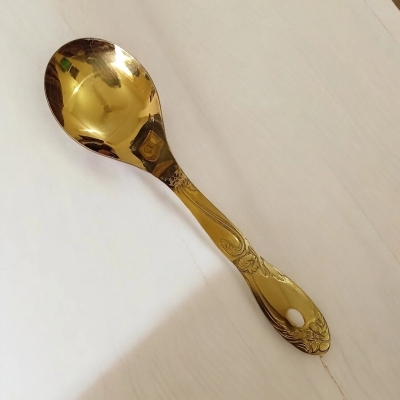 Picture of 10 Inch Golden Stainless Steel Rice Spoon - Mirror Polish Finish, Cutting Print, Single Piece for Cooking and Serving-Gold