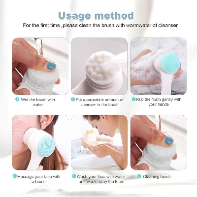 Picture of 1Pcs Double Sides Face Brushs,Facial Cleansing Brush 2 in 1,3D Stand Vertical Silicone Facial Wash Brush,Applicable to Sensitive, Delicate, Dry Skins Silicone Deep Cleanser for Men and Women(WHITE)