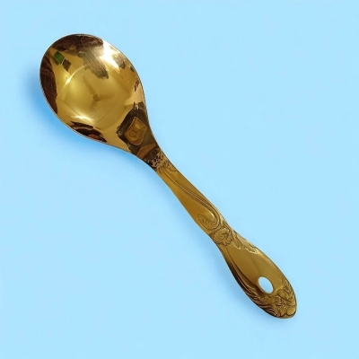 Picture of 10 Inch Golden Stainless Steel Rice Spoon - Mirror Polish Finish, Cutting Print, Single Piece for Cooking and Serving-Gold