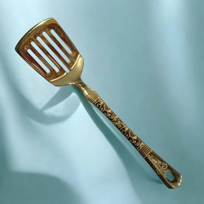 Picture of 10-Inch Stainless Steel Slotted Turner Spoon – Golden – Cooking and Serving – Mirror Polish & Laser-Printed Handle – 1 Piece-Gold