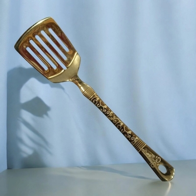 Picture of 10-Inch Stainless Steel Slotted Turner Spoon – Golden – Cooking and Serving – Mirror Polish & Laser-Printed Handle – 1 Piece-Gold