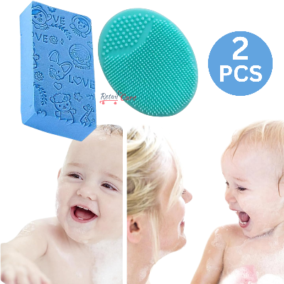 Picture of Reusable Silicone Baby Bath Body Soft Brush and Comb Sponge Face Hair Wash Brush And Cartoon Pattern Design  Baby Bath Body Shower Sponge Cleansing Sponge for Sensitive Skin Super Soft Shower Massage Brush Cleaning Brush for Baby Kids