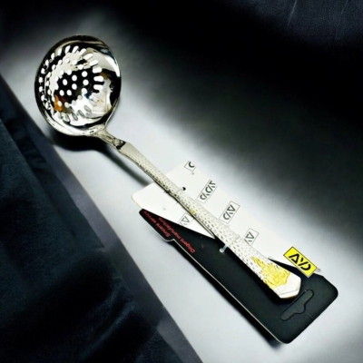 Picture of Mirror Polished 9-Inch Stainless Steel Skimmer Spoon - Round Slotted Design, Perfect for Cooking and Serving Soups - Elegant Silver Utensil - 1 Piece-Silver