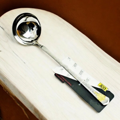 Picture of 11.5 Inch Silver Soup Serving Spoon - Stainless Steel, Mirror Polish, Non-Magnetic, with Elegant Golden Handle-Silver