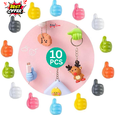 Picture of 10 Pcs Thumb Hook Silicone, Self Adhesive Thumb Hooks for Kitchen, Bathroom, Office, Closet, Hanging Coat Cloth Towel Key, Creative Hand Shaped Multicolor Hooks for Wall.2025