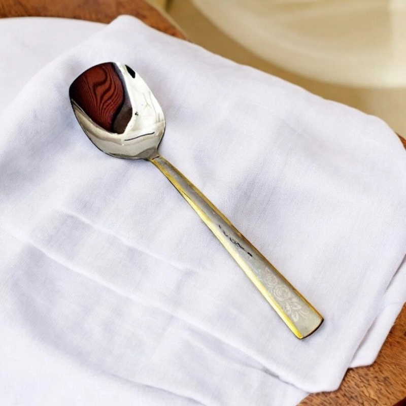 Picture of Stainless Steel Curry Spoon - 9.7 Inch with Mirror Polish Finish and Golden Handle, Ideal for Everyday Meals-Silver