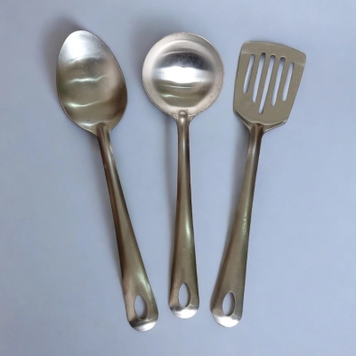 Picture of Non-Magnetic 9.5-10.5 Inch Silver Stainless Steel Kitchen Spoons, Set of 3, Durable and Ideal for Cooking and Serving-Silver