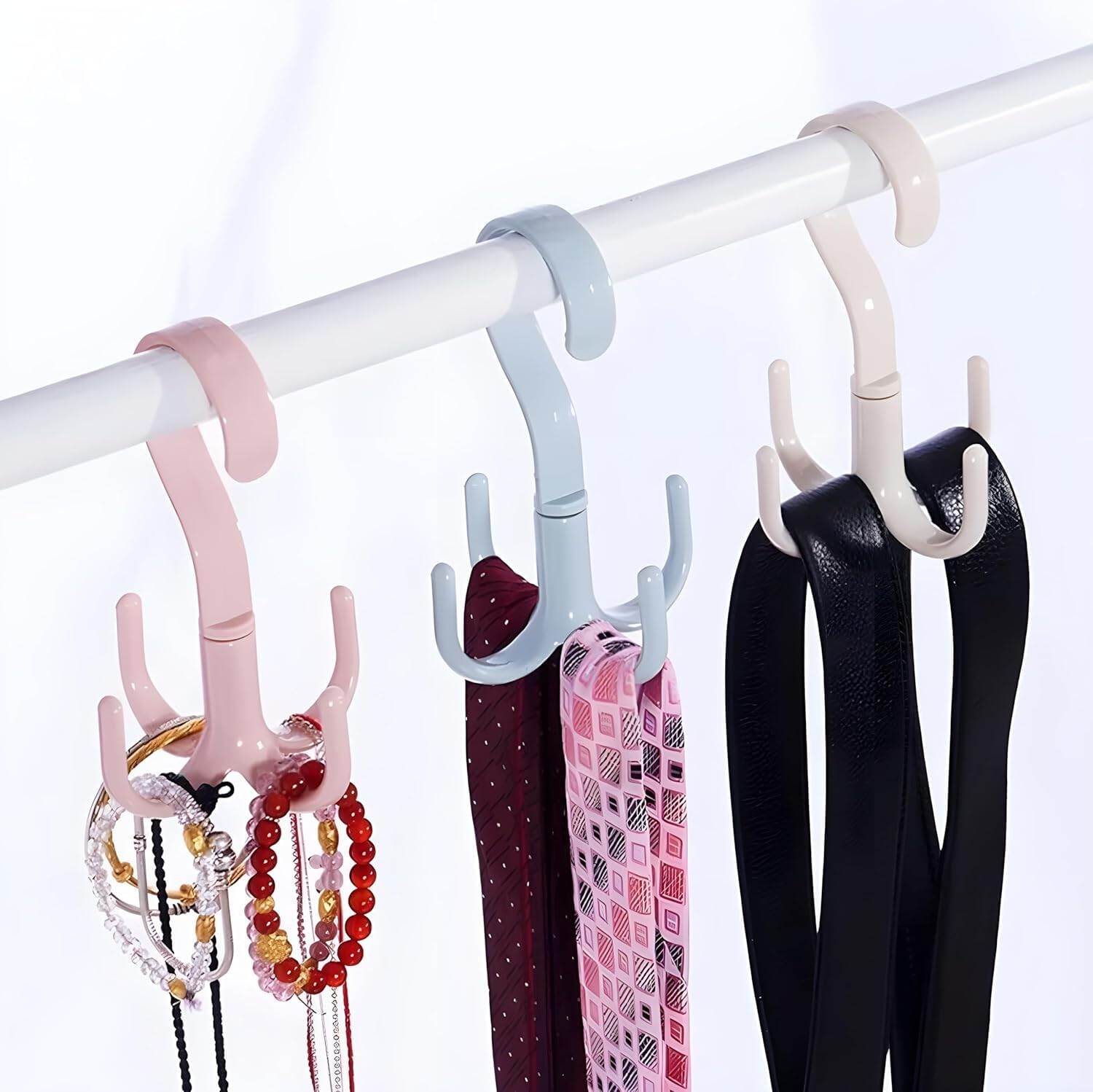 Picture of URBAN LUXY Plastic 360 Degree Rotating Tie And Belt Hanger Scarf Tie Rack Holder Hook For Closet Organizer (Random Colours) (Pack Of 2),Multicolour