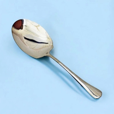 Picture of Stainless Steel 10.5 Inch Spoon - Rice Serving, Mirror Polish, Non-Magnetic, Silver with Golden Design, Ideal for Cooking and Serving-Silver