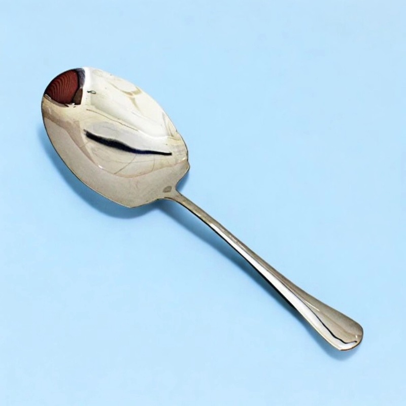 Picture of Stainless Steel 10.5 Inch Spoon - Rice Serving, Mirror Polish, Non-Magnetic, Silver with Golden Design, Ideal for Cooking and Serving-Silver