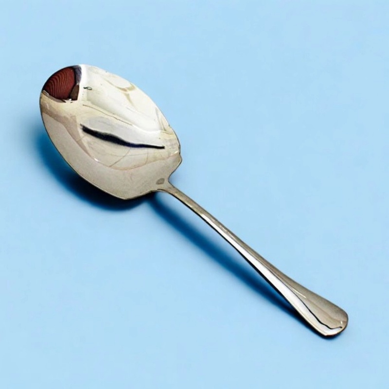 Picture of Stainless Steel 10.5 Inch Spoon - Rice Serving, Mirror Polish, Non-Magnetic, Silver with Golden Design, Ideal for Cooking and Serving-Silver
