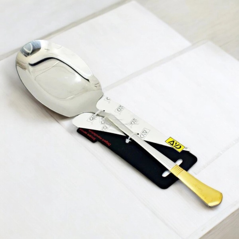 Picture of 12 Inch Stainless Steel Spoon - Rice Serving, Mirror Polish, Golden Design, Non-Magnetic, Ideal for Cooking and Serving, Single Piece-Silver