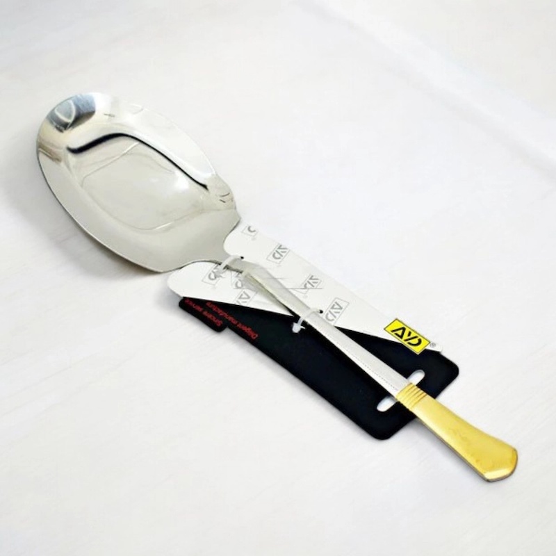 Picture of 12 Inch Stainless Steel Spoon - Rice Serving, Mirror Polish, Golden Design, Non-Magnetic, Ideal for Cooking and Serving, Single Piece-Silver