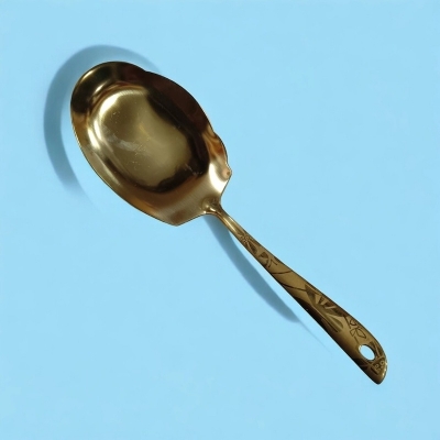 Picture of 10-inch Stainless Steel Rice Spoon – Golden – Cooking and Serving – Mirror Polish & Laser-Printed Handle – 1 Piece-Gold