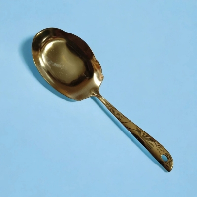 Picture of 10-inch Stainless Steel Rice Spoon – Golden – Cooking and Serving – Mirror Polish & Laser-Printed Handle – 1 Piece-Gold