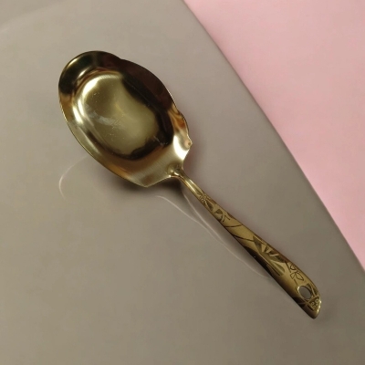 Picture of 10-inch Stainless Steel Rice Spoon – Golden – Cooking and Serving – Mirror Polish & Laser-Printed Handle – 1 Piece-Gold