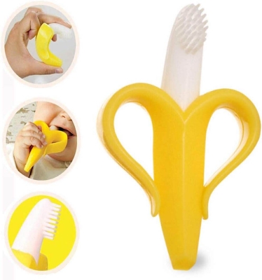 Picture of Wavva Banana Baby Teether, Self-Soothing Pain Relief Soft Silicone Baby Teething Toys, Training Toothbrush for Babies, Toddlers, Infants, Boy and Girl, Natural Organic BPA Free
