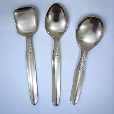 Picture of Set of 3 Stainless Steel Spoons – Silver – 9.5 to 10.5 Inch – Ideal for Everyday Cooking & Serving – Stylish & Durable-Silver