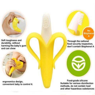 Picture of Wavva Banana Baby Teether, Self-Soothing Pain Relief Soft Silicone Baby Teething Toys, Training Toothbrush for Babies, Toddlers, Infants, Boy and Girl, Natural Organic BPA Free