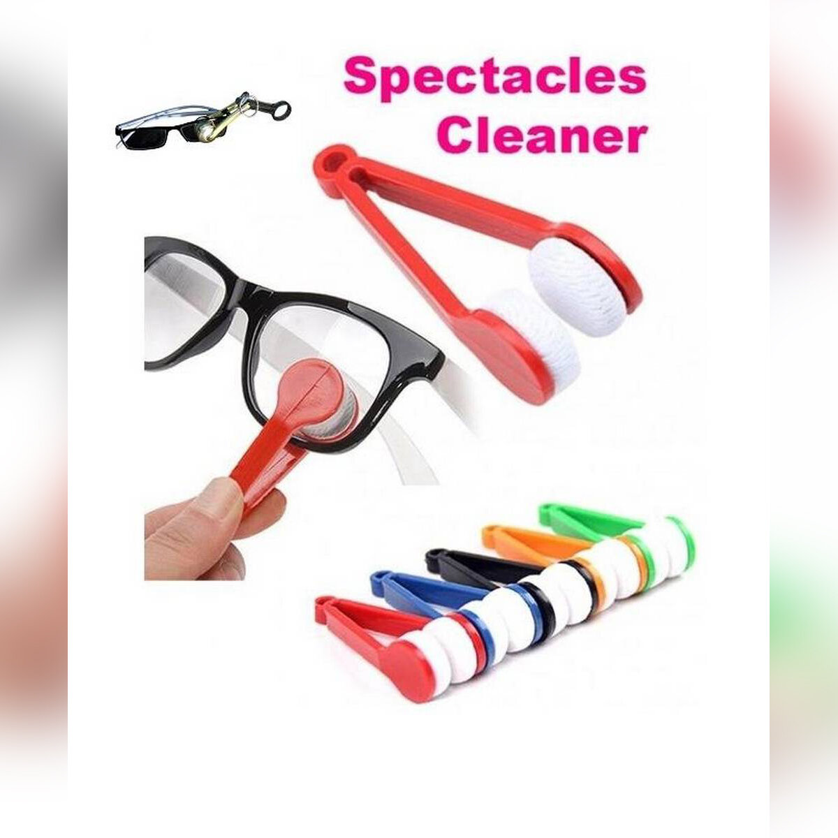 Picture of SEAHAVEN Eye Glass Cleaner, Premium Microfiber Portable Eyeglass Spectacles Sunglass Lens Cleaner Brush Clip Specs Cleaning Tool With Key Hole Microfiber Cloth Handle Reading Glasses with Keyring (Multicolored)