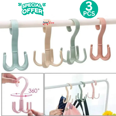 Picture of URBAN LUXY Plastic 360 Degree Rotating Tie And Belt Hanger Scarf Tie Rack Holder Hook For Closet Organizer (Random Colours) (Pack Of 3),Multicolour